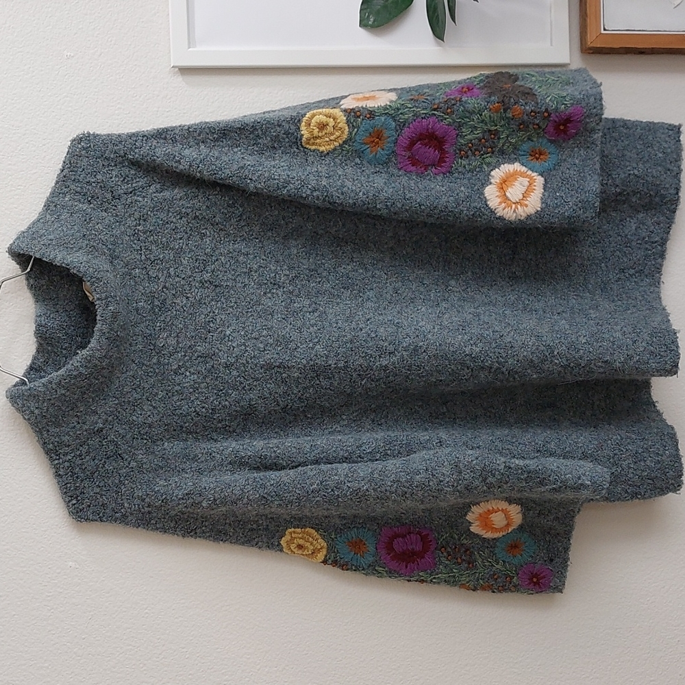 Anthropologie Embroidered Floral Sweater